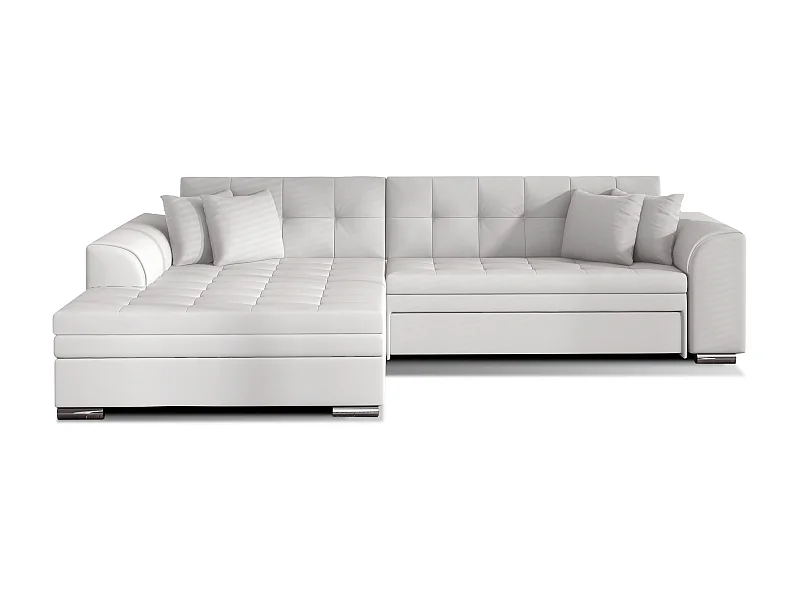 Canapé d'angle gauche convertible 4 places simili blanc Looka 295cm