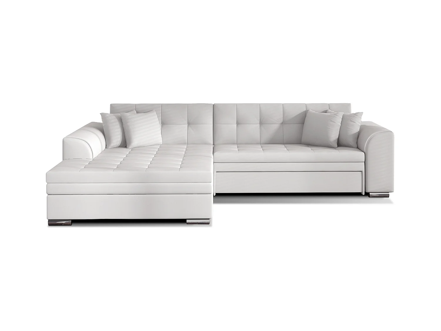 Canapé d'angle gauche convertible 4 places simili blanc Looka 295cm