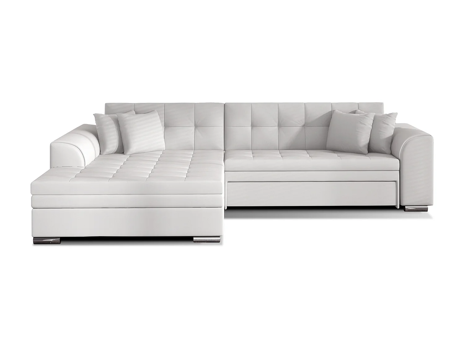 Canapé d'angle gauche convertible 4 places simili blanc Looka 295cm