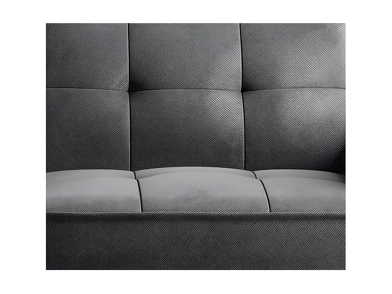 Canapé convertible 3 places velours gris foncé capitonné et pieds bois noir Bizza 220cm