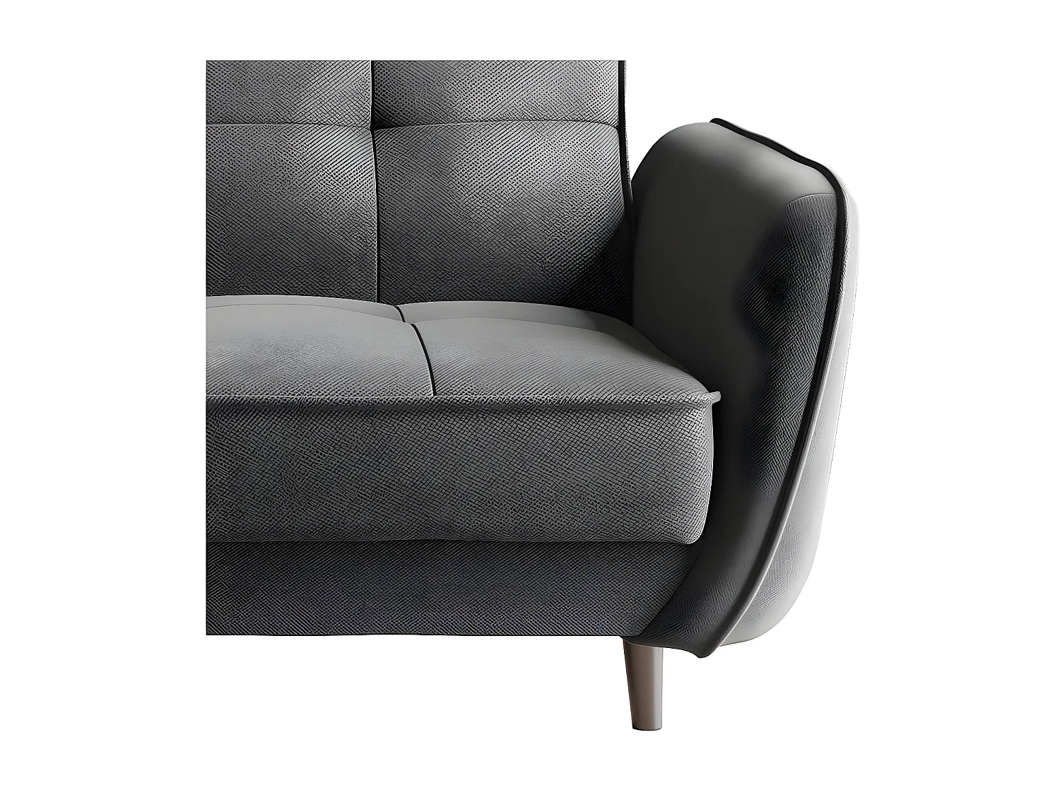 Canapé convertible 3 places velours gris foncé capitonné et pieds bois noir Bizza 220cm