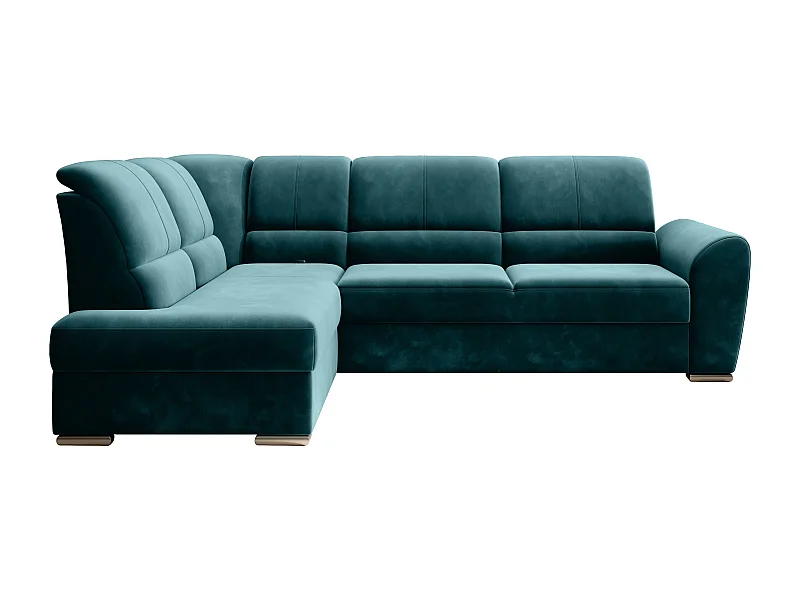 Canapé angle gauche convertible tissu vert épinard et pieds acier chromé Zabor 270cm