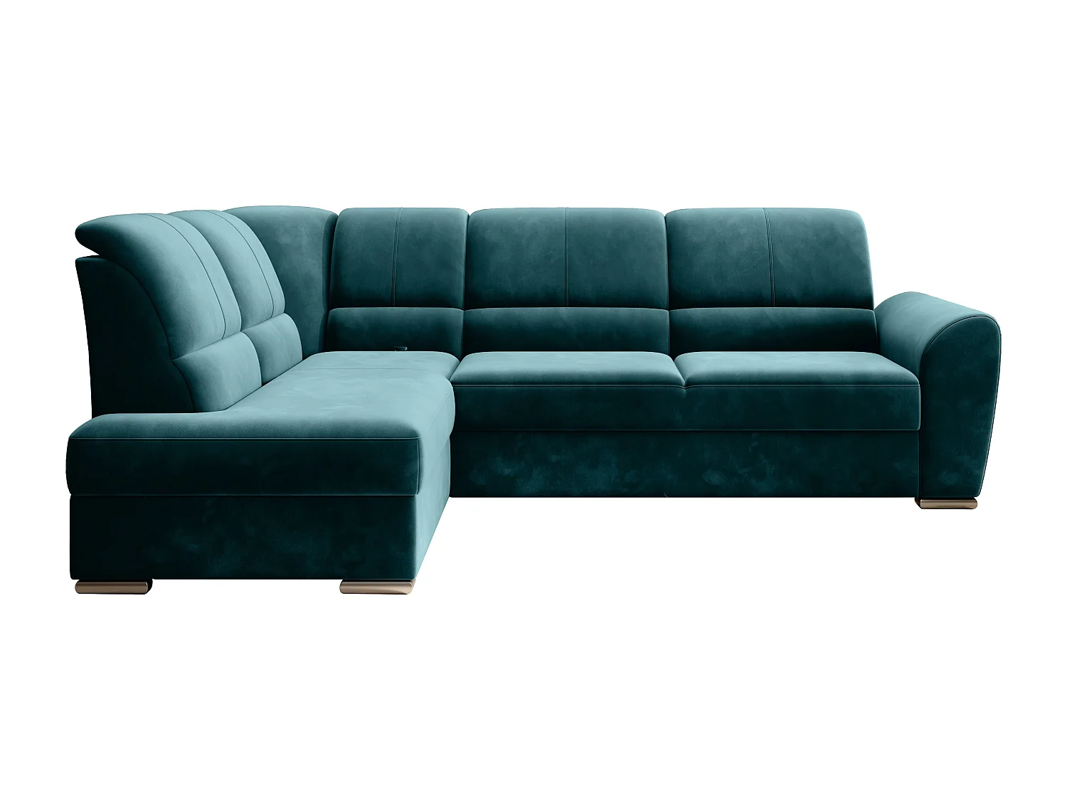 Canapé angle gauche convertible tissu vert épinard et pieds acier chromé Zabor 270cm