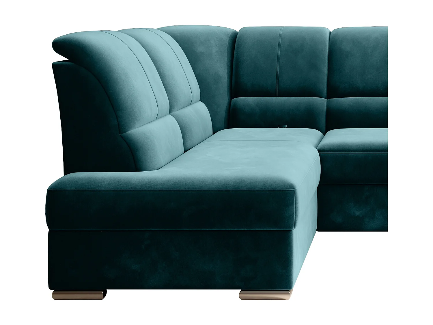 Canapé angle gauche convertible tissu vert épinard et pieds acier chromé Zabor 270cm