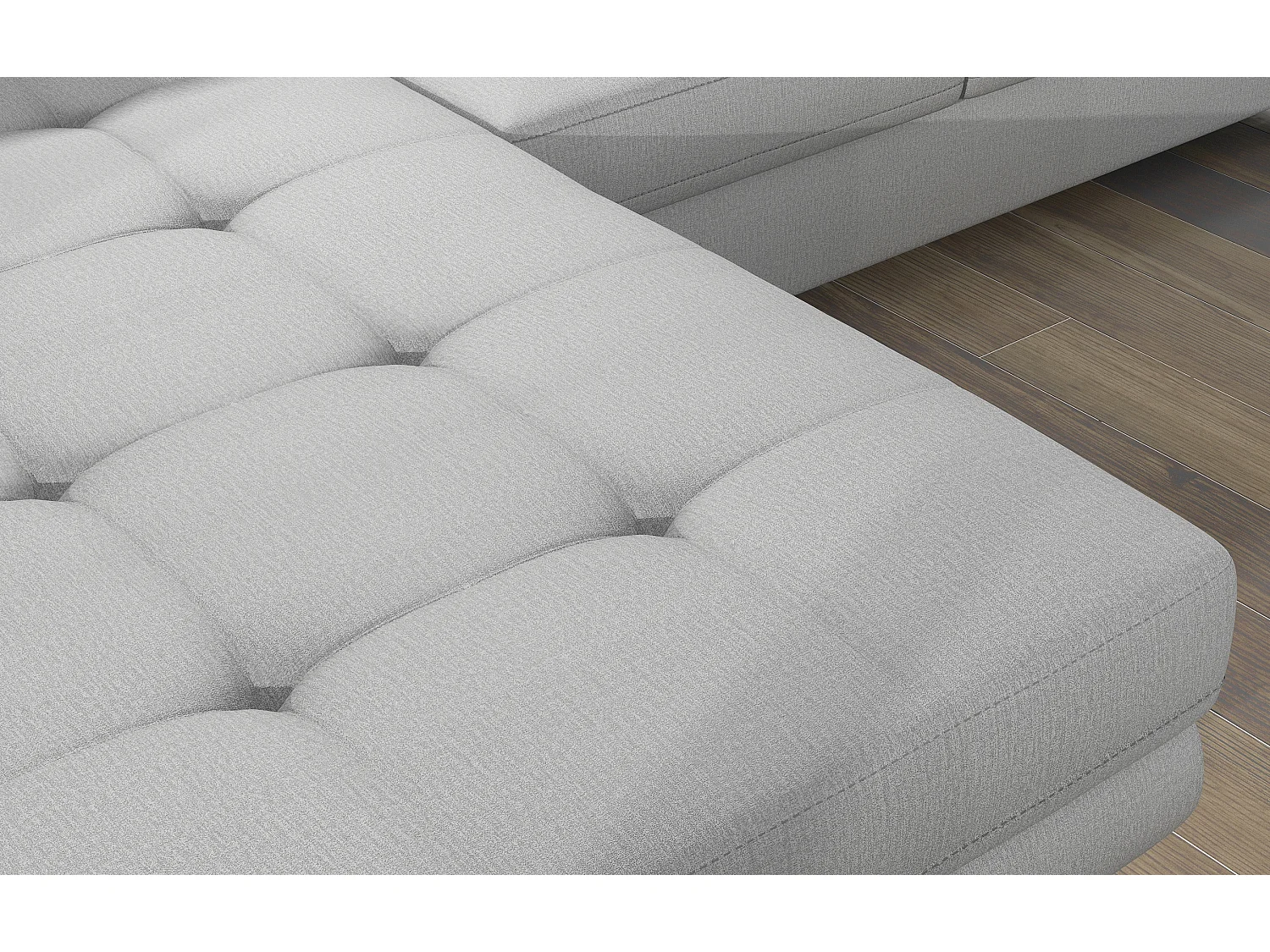 Canapé d'angle convertible velours appuis-tête réglables KALIZO - Coffre et pieds acier chromé-Gris clair-angle gauche