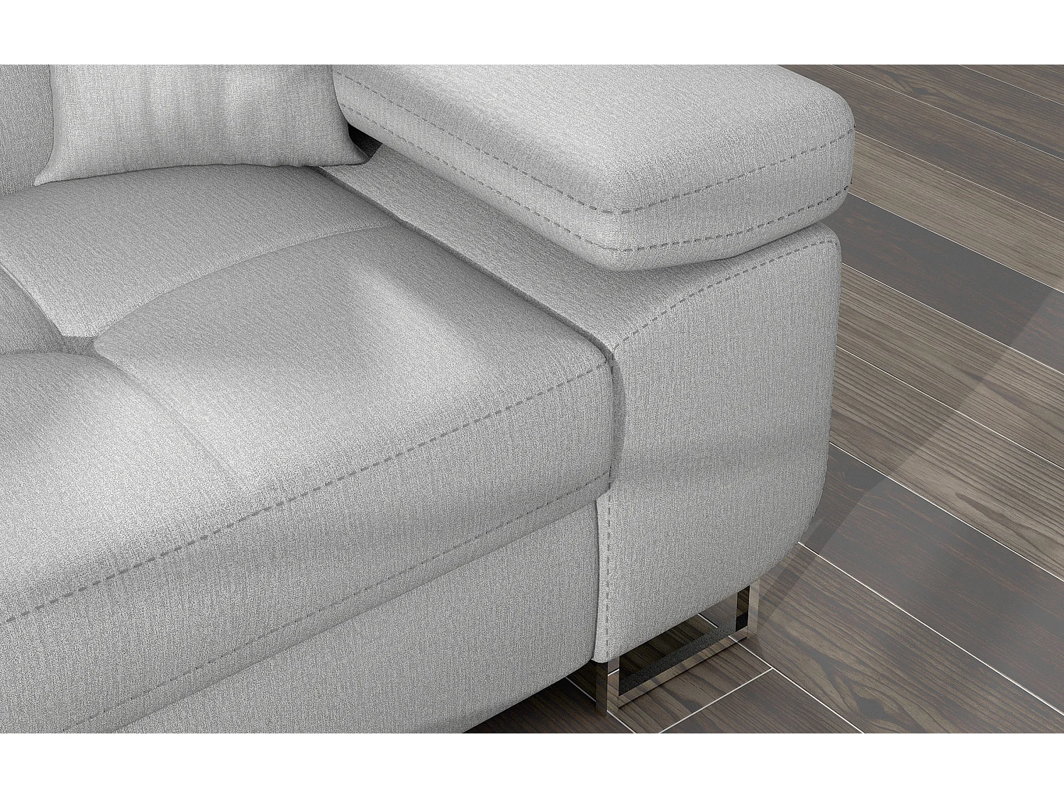 Canapé d'angle convertible velours appuis-tête réglables KALIZO - Coffre et pieds acier chromé-Gris clair-angle gauche