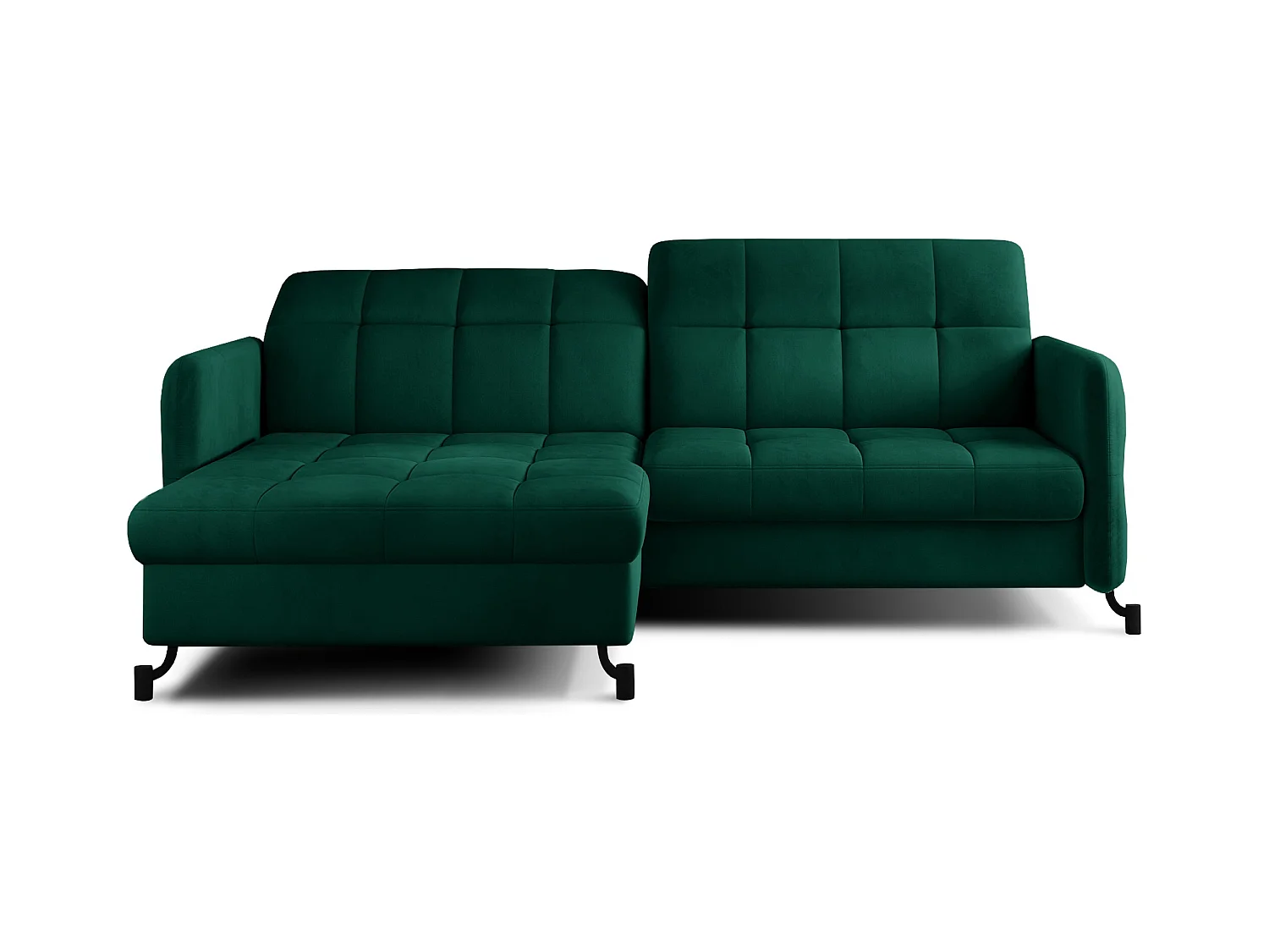Canapé d'angle convertible velours avec coffre de rangement LORI-Vert épinard-angle gauche