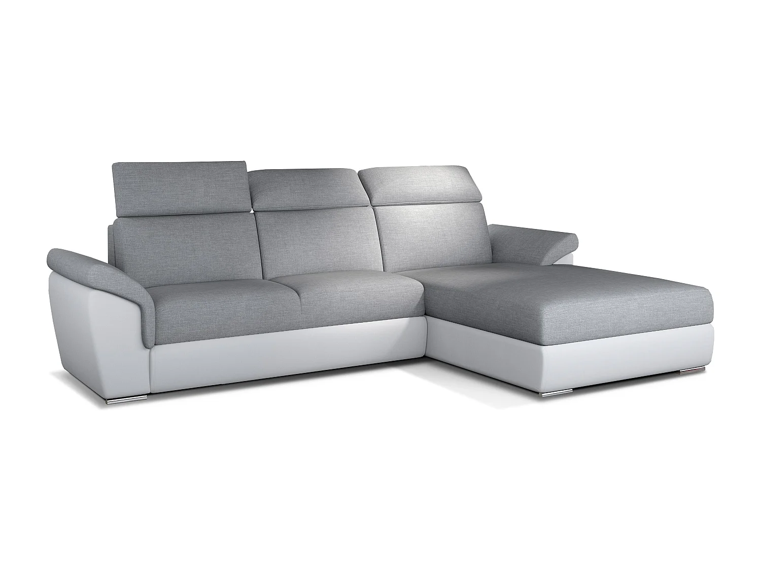 Canapé convertible d'angle droit simili blanc et tissu gris clair Suzy 272cm