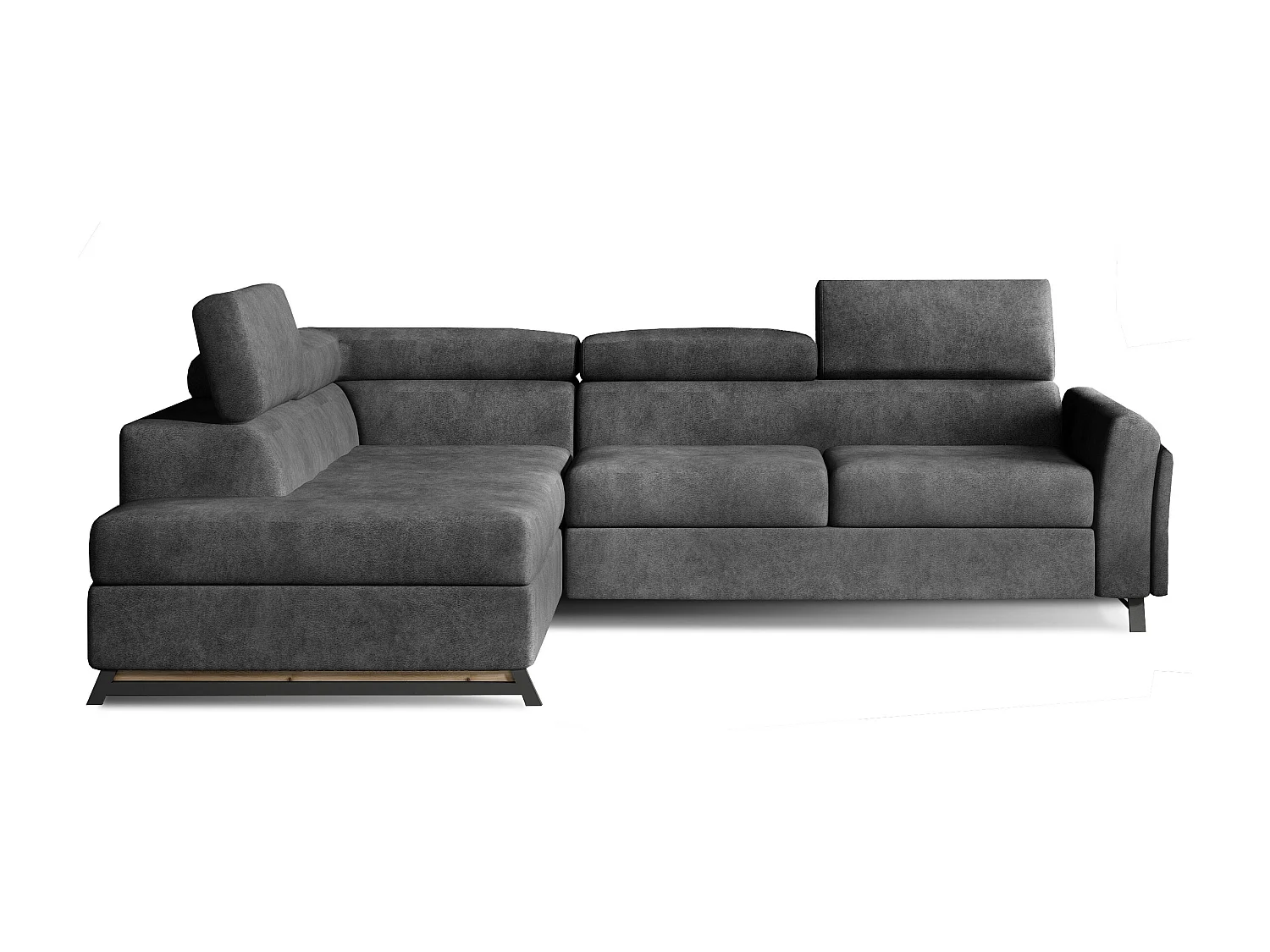 Canapé angle gauche convertible tissu doux gris foncé avec têtières réglables Nikos 265cm