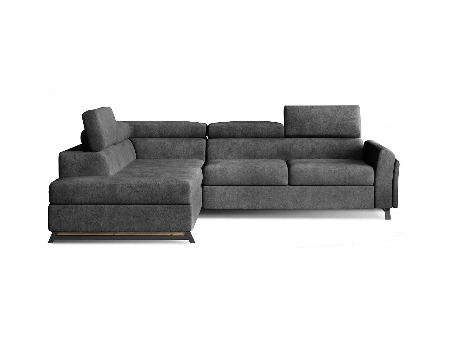 Canapé angle gauche convertible tissu doux gris foncé avec têtières réglables Nikos 265cm