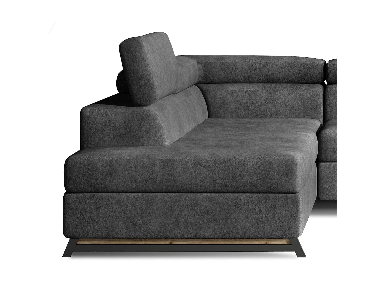 Canapé angle gauche convertible tissu doux gris foncé avec têtières réglables Nikos 265cm