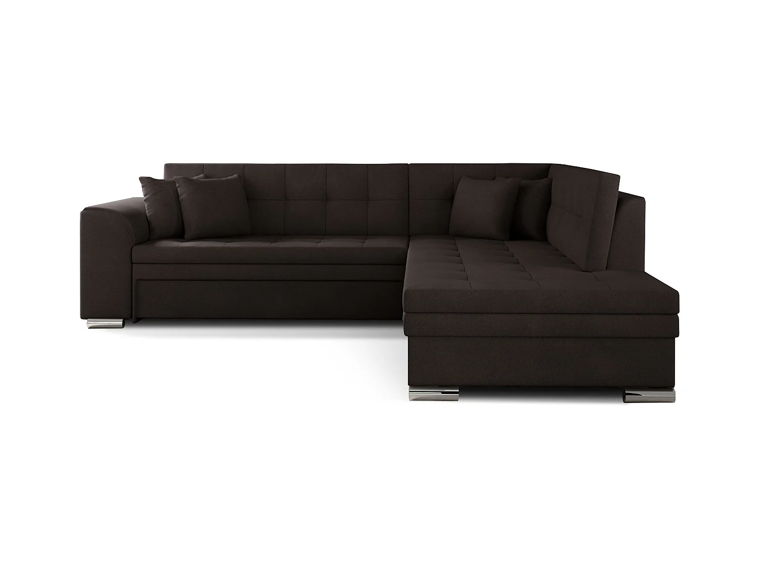 Canapé convertible angle droit velours chocolat et chromé Pika 260cm
