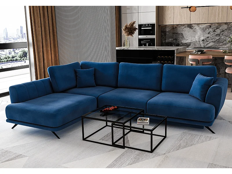 Canapé convertible angle gauche tissu bleu klein Savary 280cm