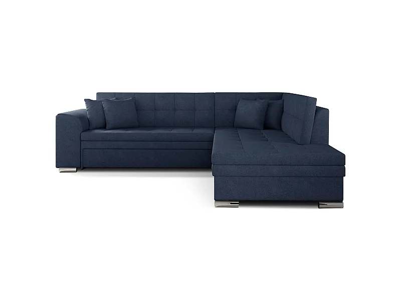 Canapé convertible angle droit tissu bleu turquin et chromé Pika 260cm