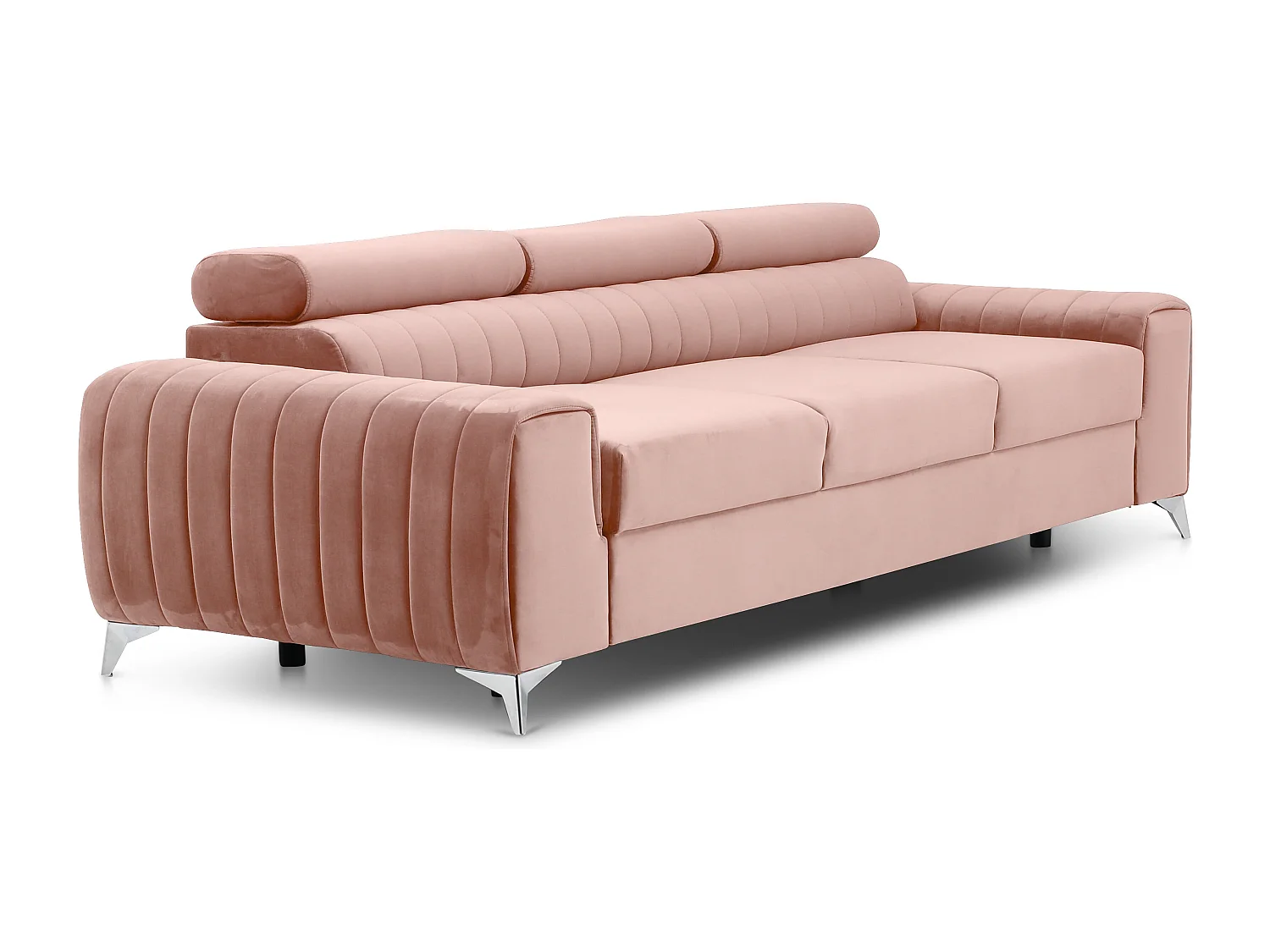 Canapé convertible avec appuis-tête réglables velours rose poudré Lozan 261cm