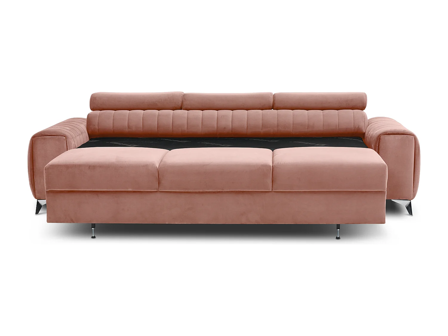 Canapé convertible avec appuis-tête réglables velours rose poudré Lozan 261cm