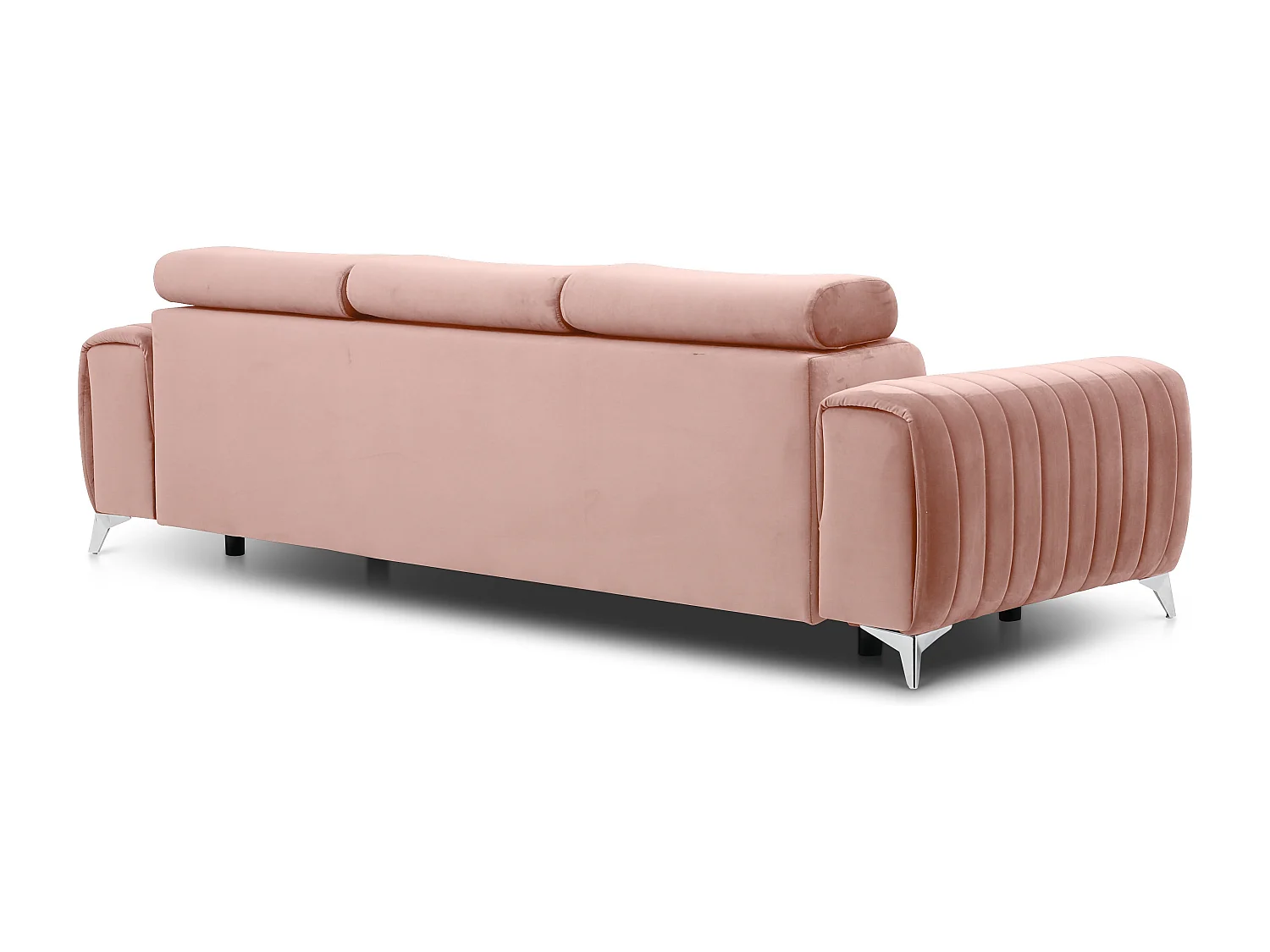 Canapé convertible avec appuis-tête réglables velours rose poudré Lozan 261cm