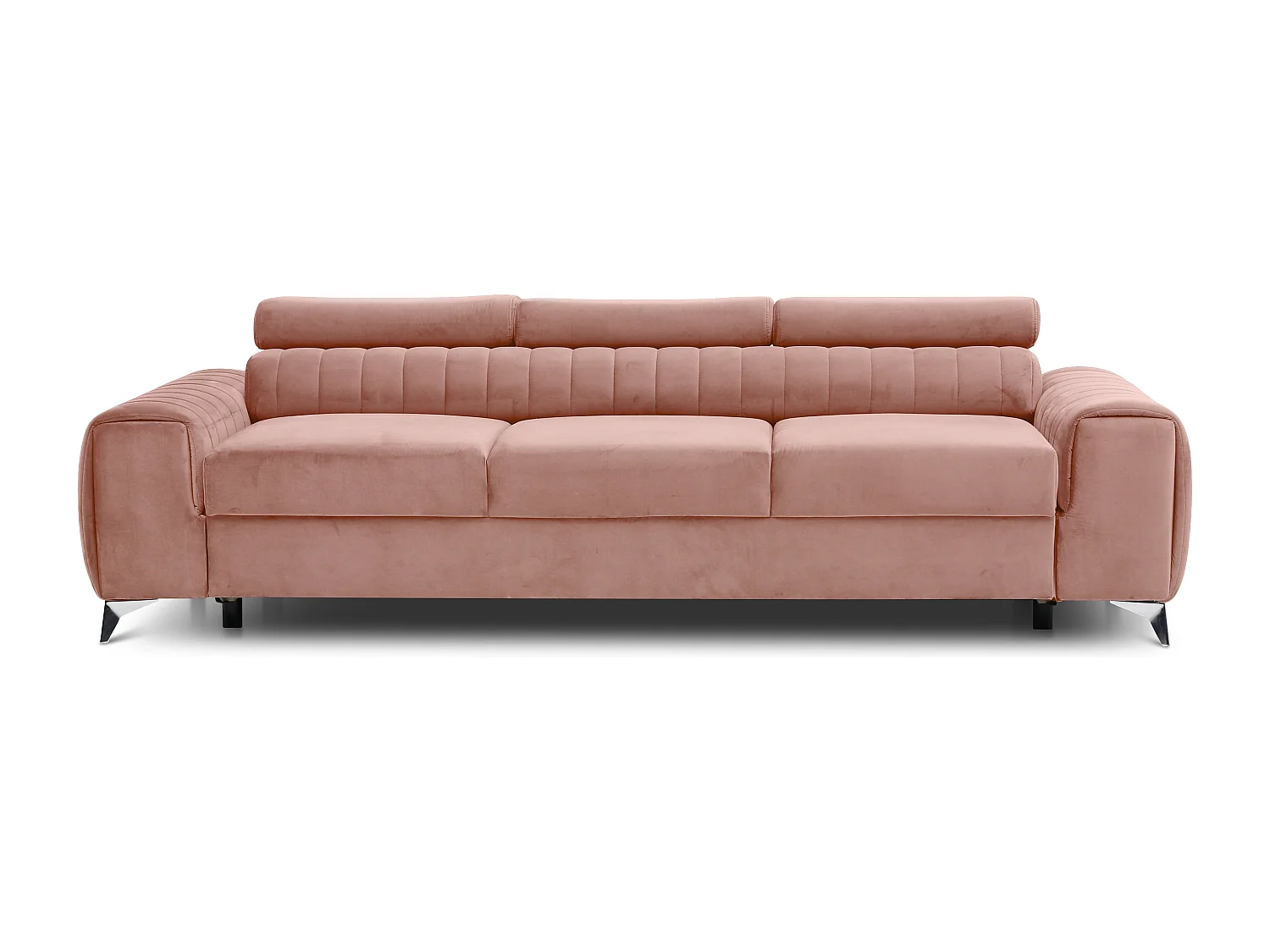 Canapé convertible avec appuis-tête réglables velours rose poudré Lozan 261cm