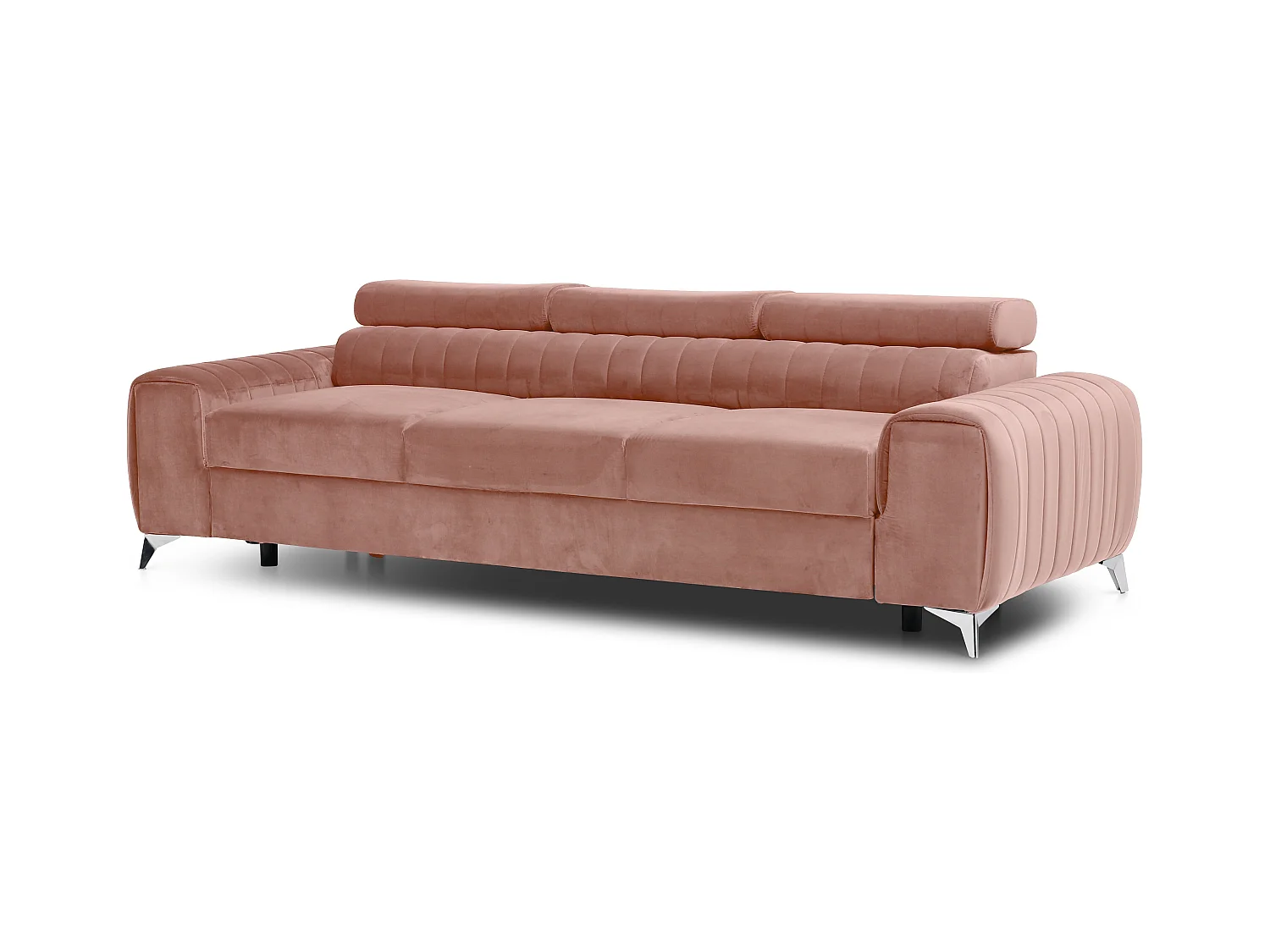 Canapé convertible avec appuis-tête réglables velours rose poudré Lozan 261cm