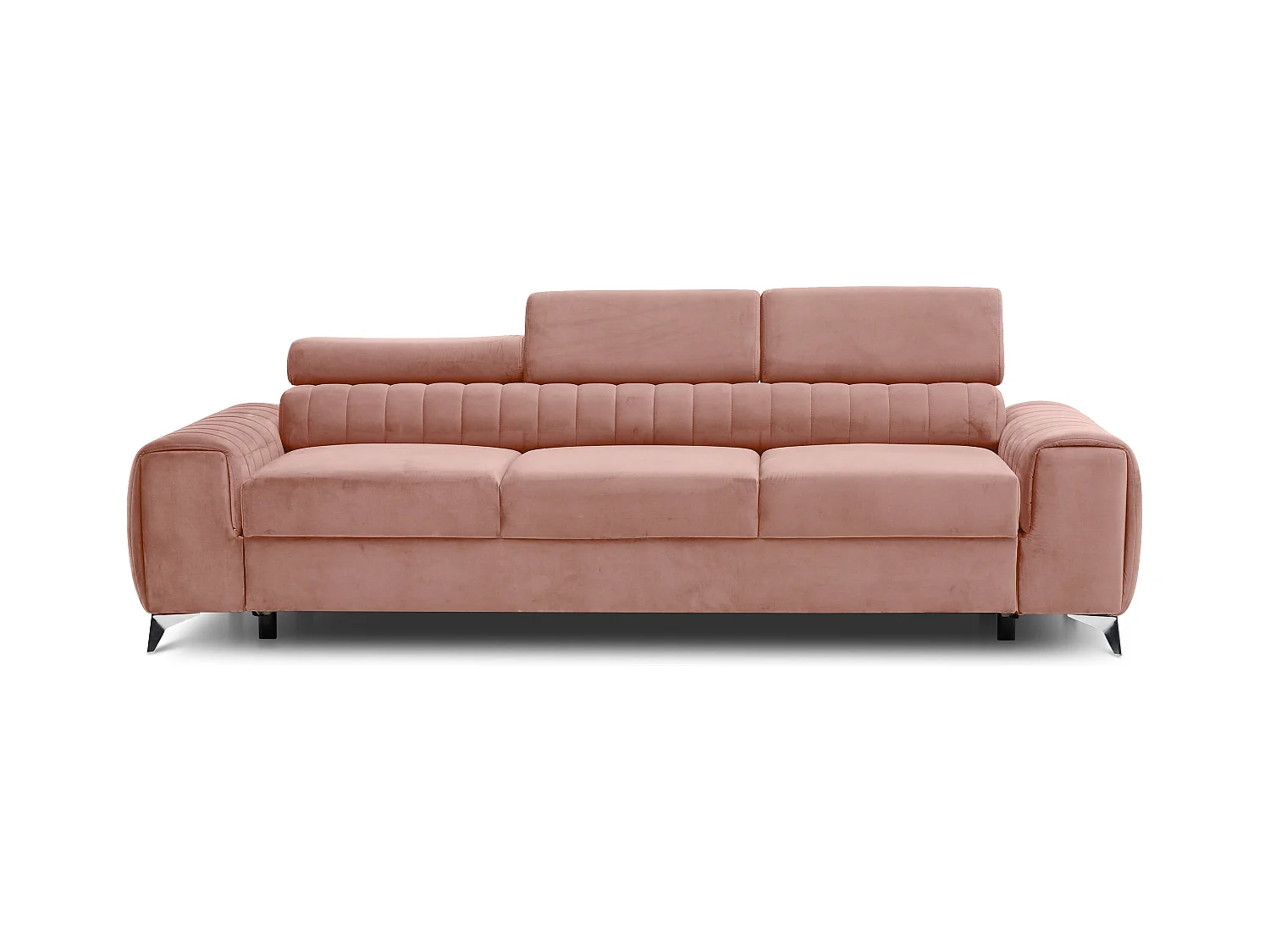 Canapé convertible avec appuis-tête réglables velours rose poudré Lozan 261cm