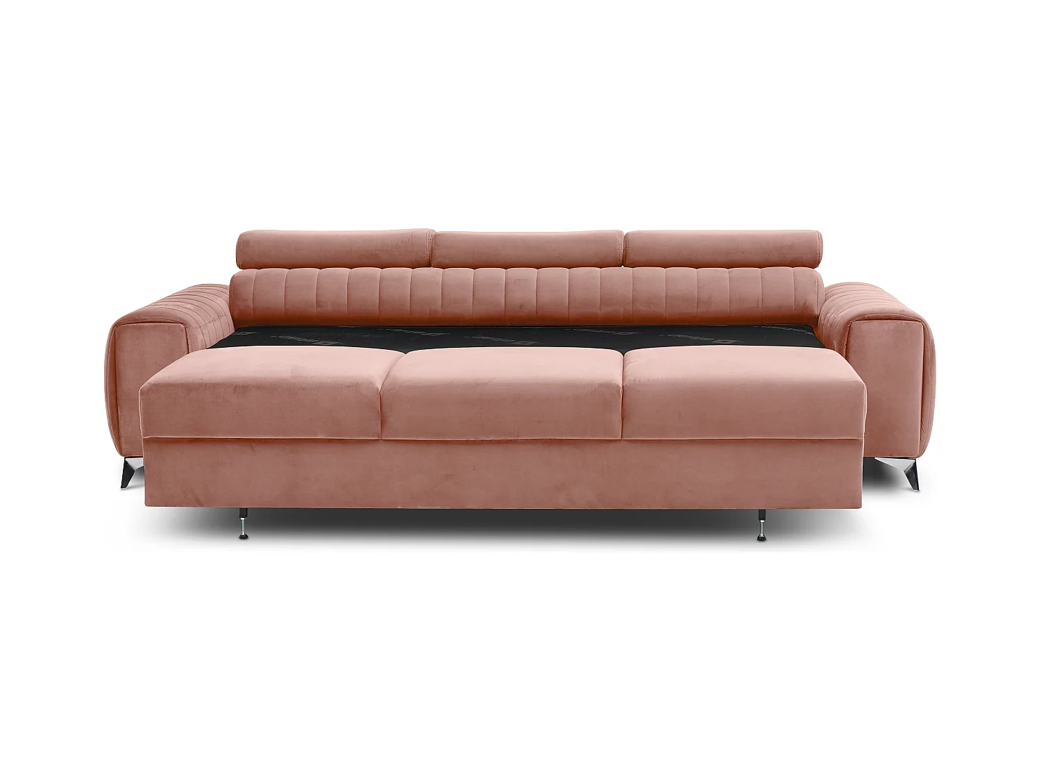Canapé convertible avec appuis-tête réglables velours rose poudré Lozan 261cm