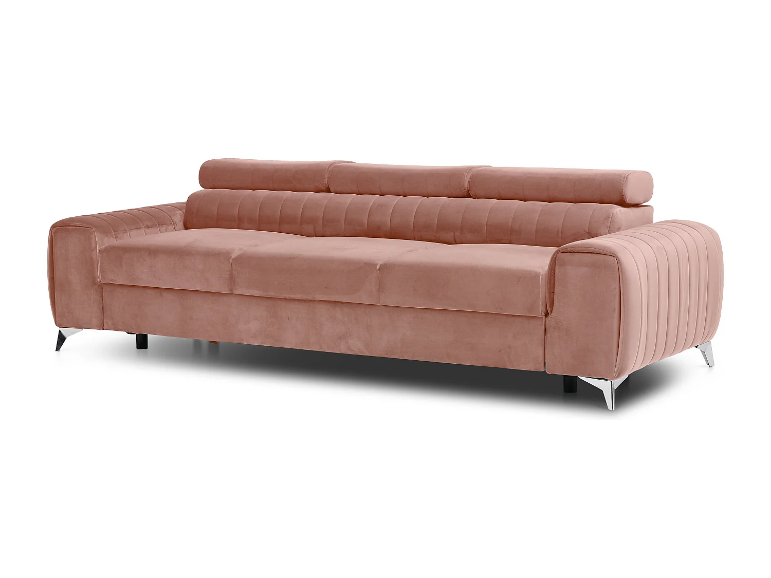 Converteerbare bank met verstelbare hoofdsteunen poederroze fluweel Lozan 261 cm