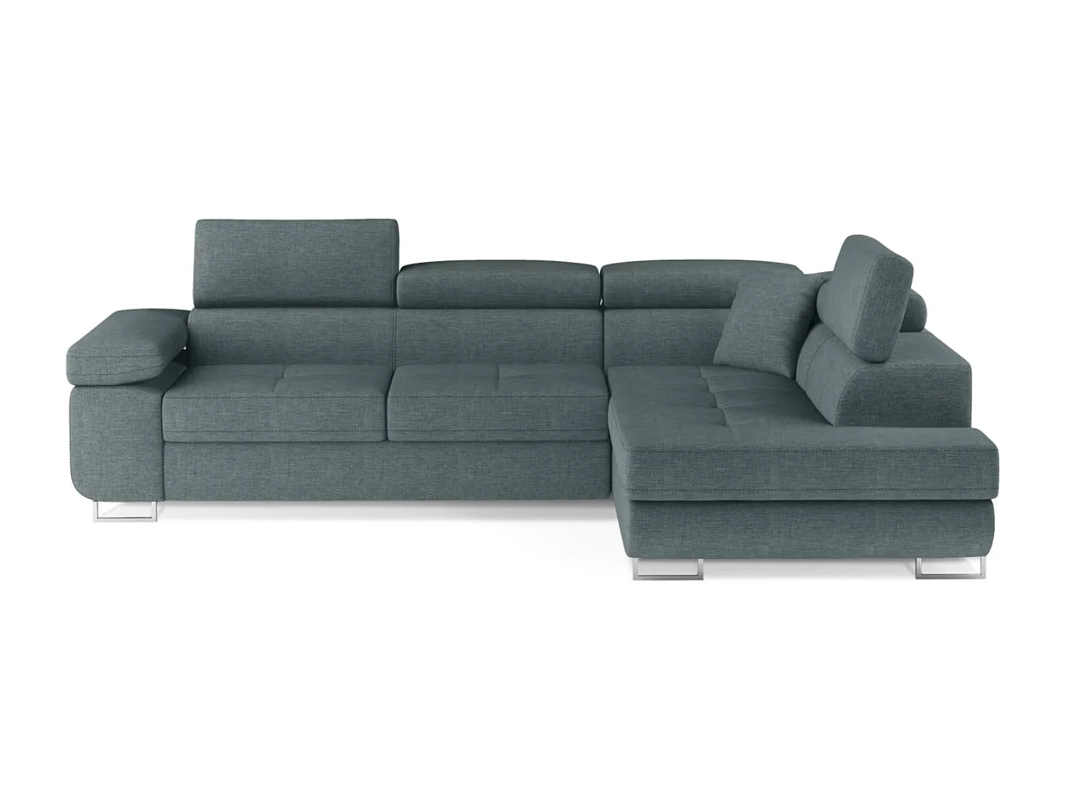 Canapé d'angle convertible tissu MARKA - Coffre et appuis-tête réglables-Vert céladon-angle droit