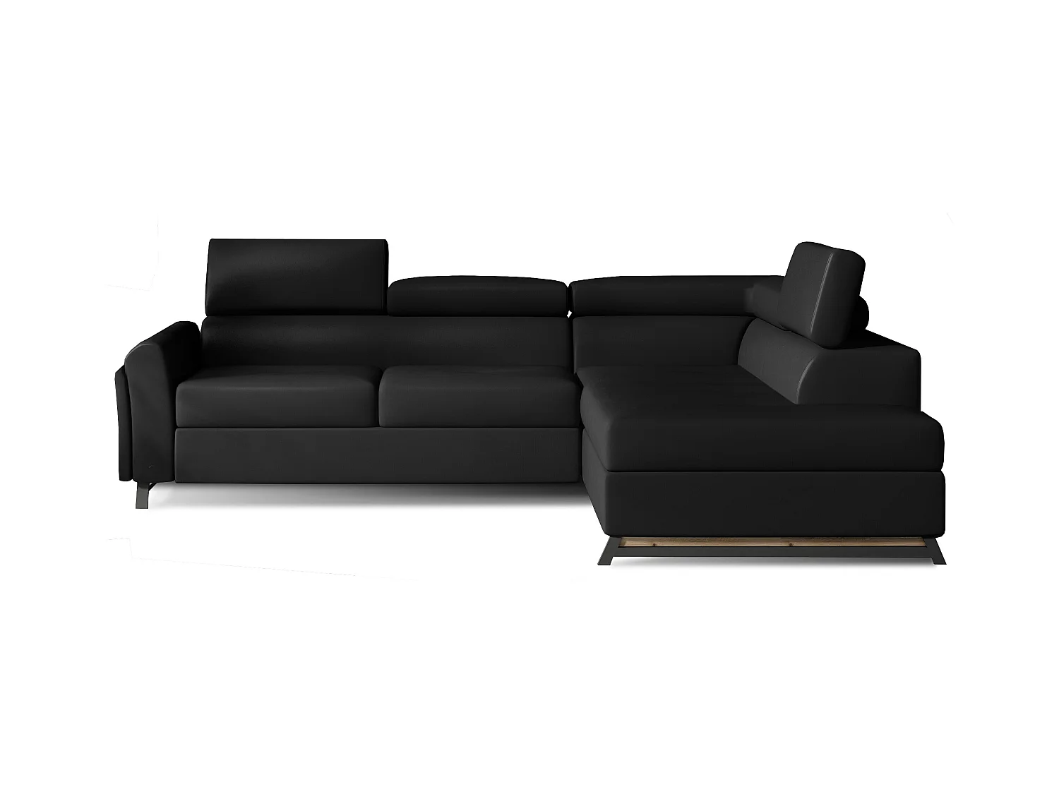 Canapé angle droit convertible simili cuir noir avec têtières réglables Nikos 265cm