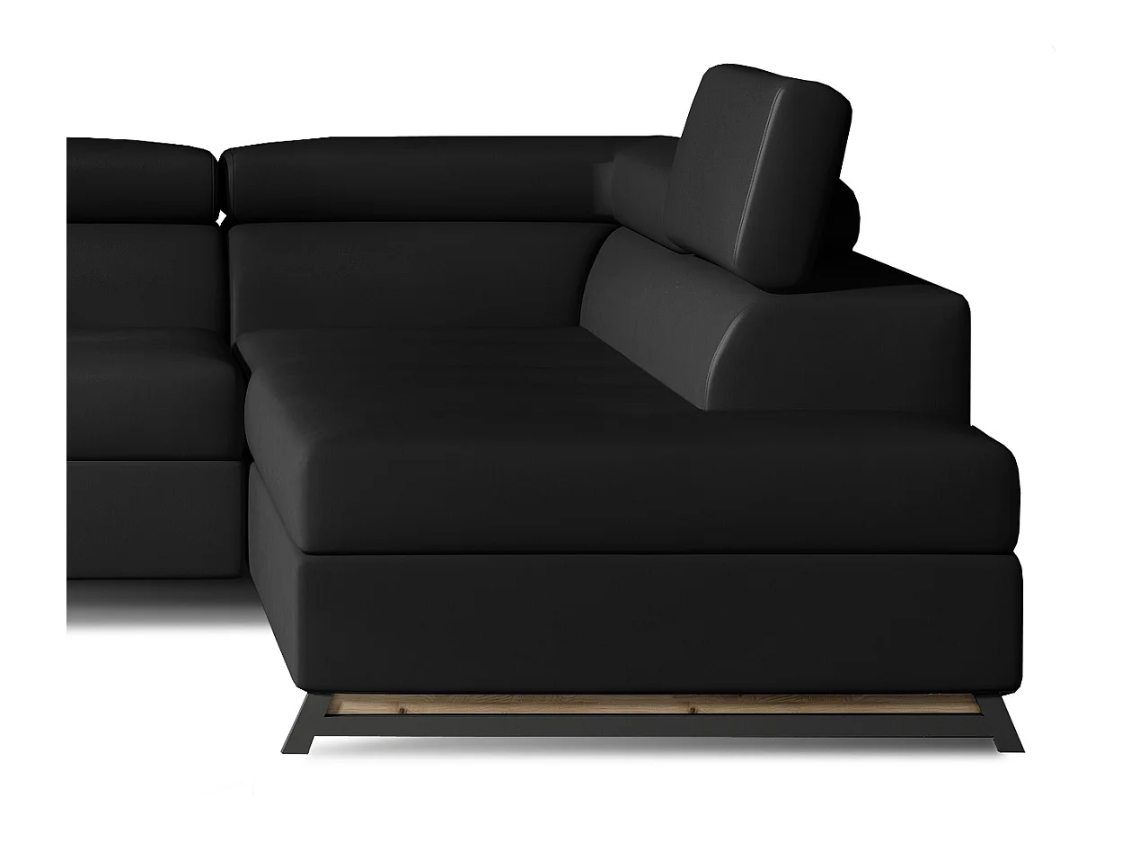 Converteerbare hoekbank rechts in zwart kunstleer met verstelbare hoofdsteunen Nikos 265 cm