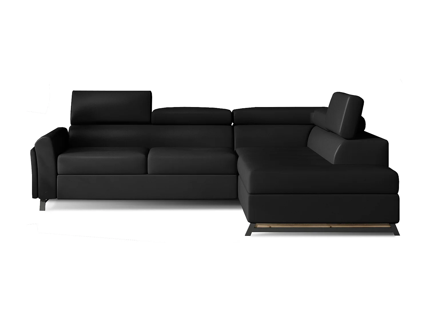 Canapé angle droit convertible simili cuir noir avec têtières réglables Nikos 265cm