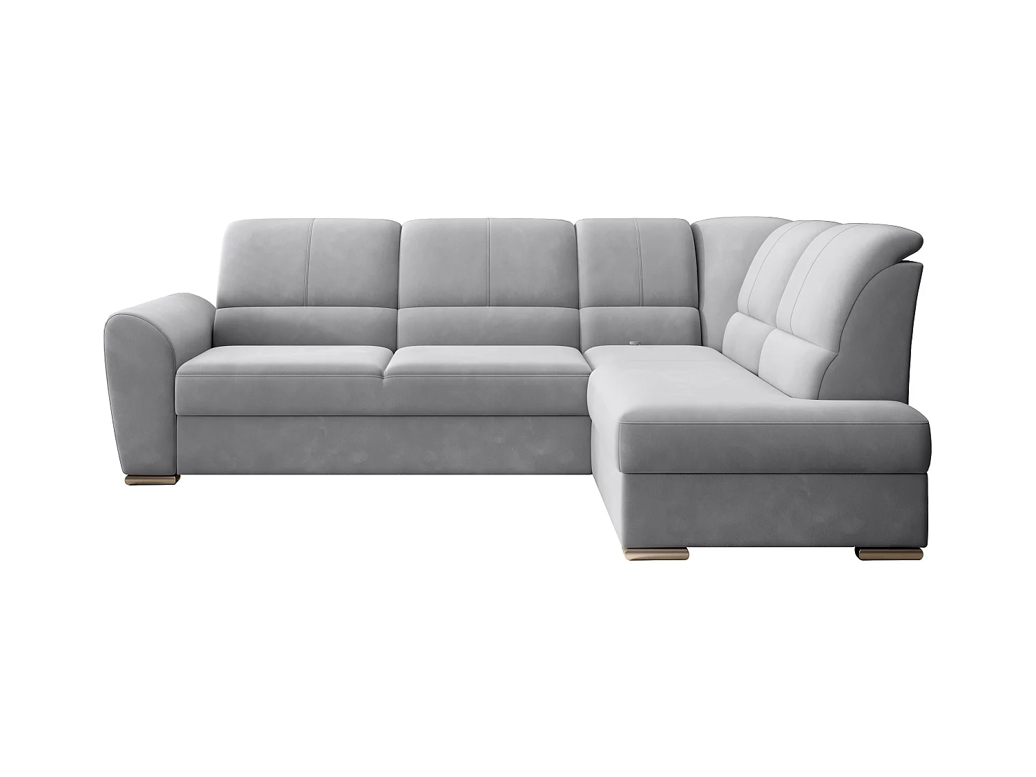 Canapé angle droit convertible velours gris clair et pieds acier chromé Zabor 270cm