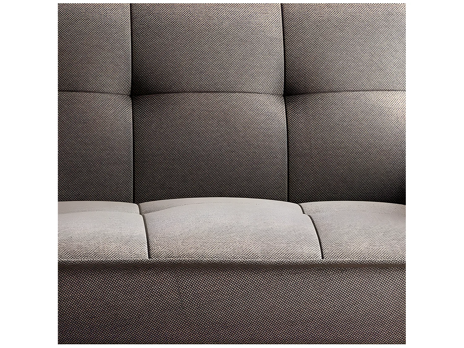 Canapé convertible 3 places tissu marron clair capitonné et pieds bois noir Bizza 220cm