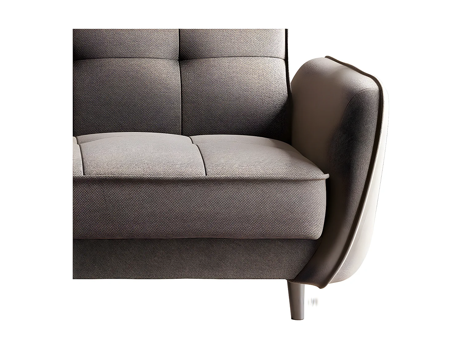 Canapé convertible 3 places tissu marron clair capitonné et pieds bois noir Bizza 220cm