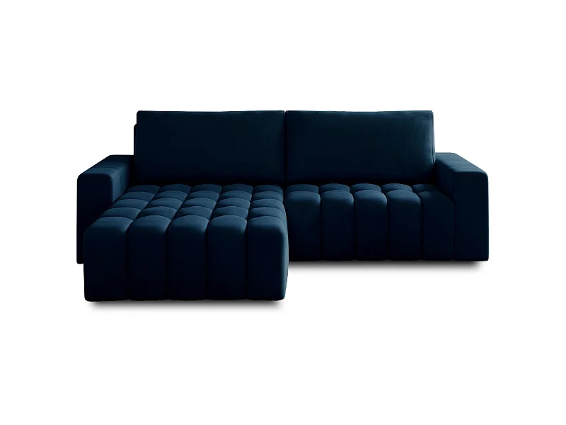 Canapé convertible design velours matelassé bleu marine angle gauche Bozen 250cm