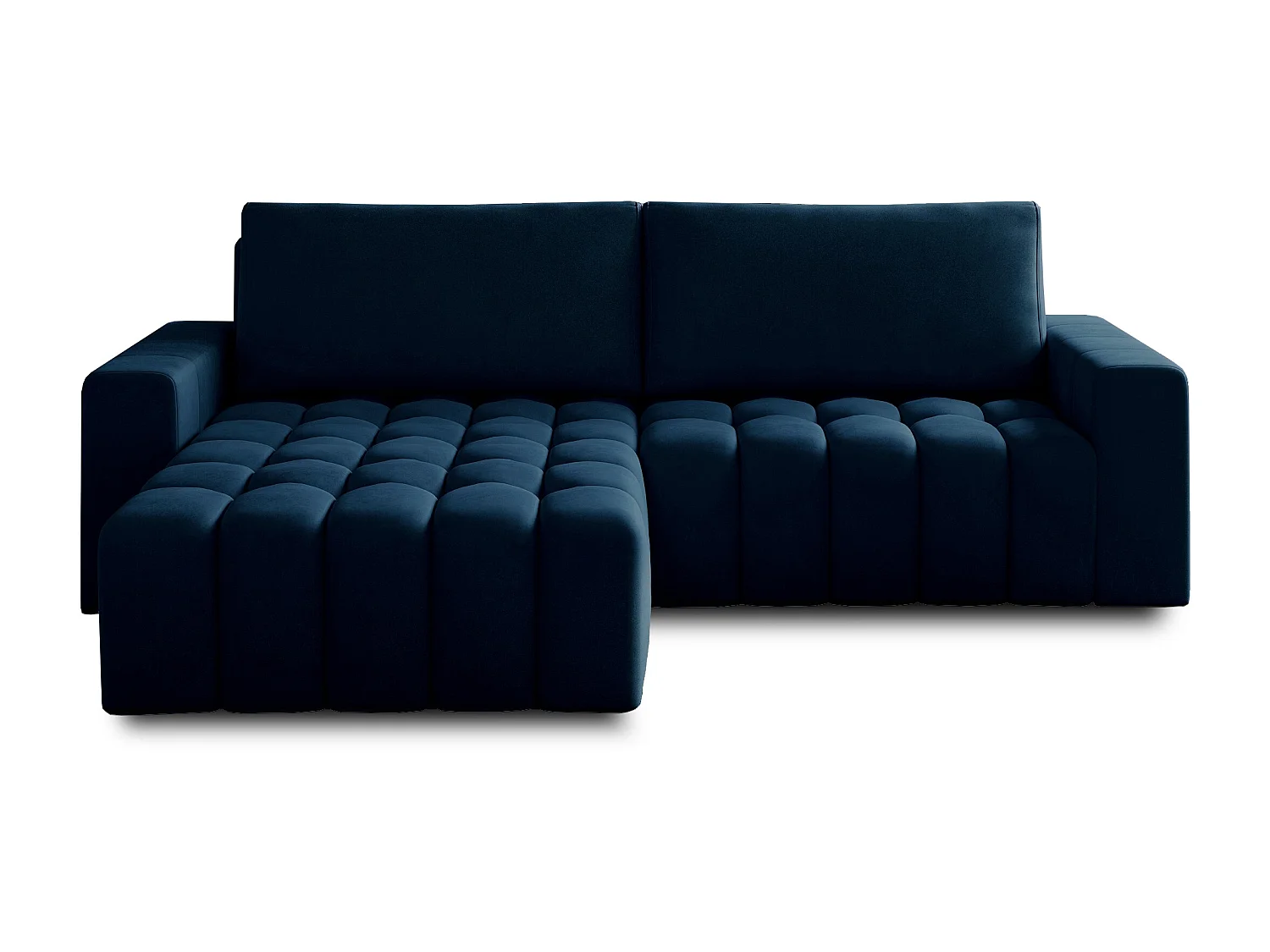 Canapé convertible design velours matelassé bleu marine angle gauche Bozen 250cm