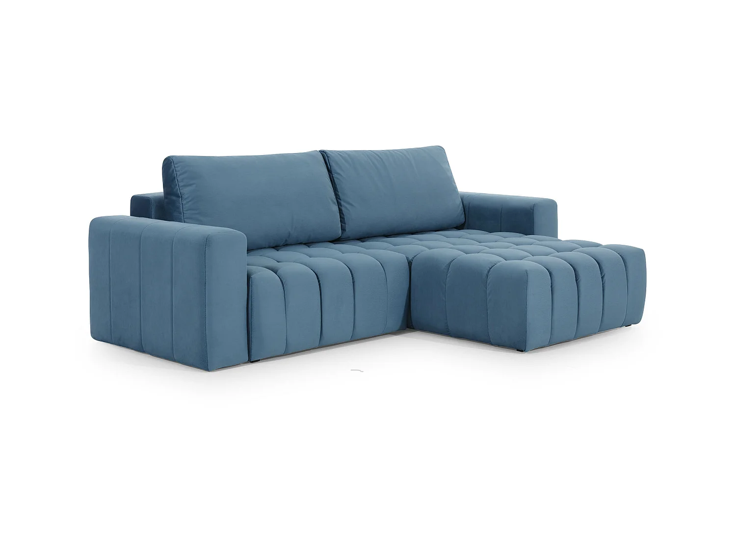 Canapé convertible design velours matelassé bleu marine angle gauche Bozen 250cm