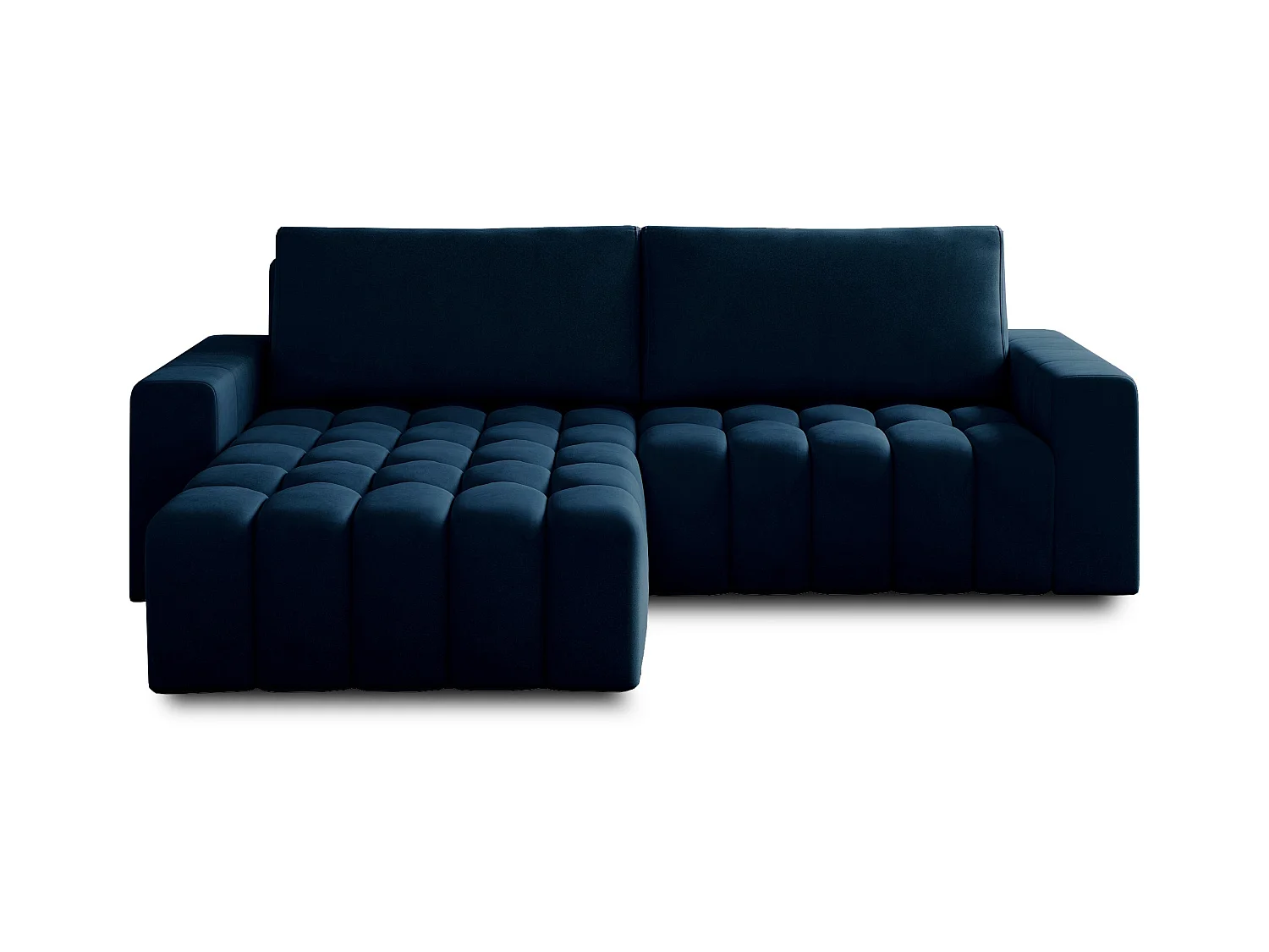 Canapé convertible design velours matelassé bleu marine angle gauche Bozen 250cm
