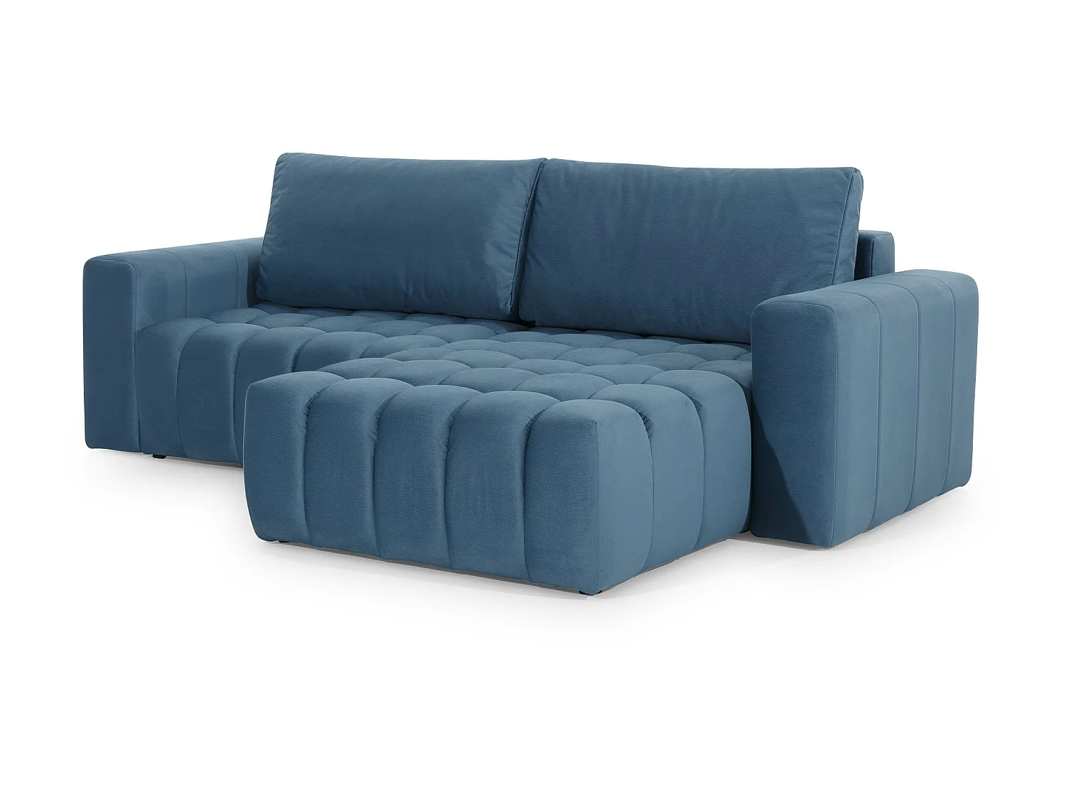 Canapé convertible design velours matelassé bleu marine angle gauche Bozen 250cm