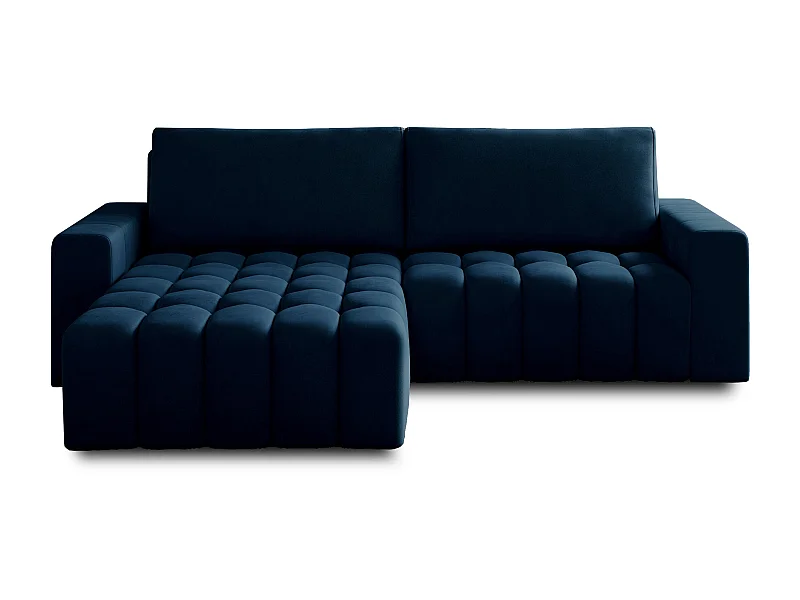 Canapé convertible design velours matelassé bleu marine angle gauche Bozen 250cm
