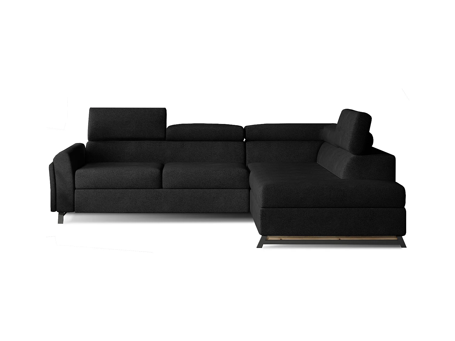 Canapé angle droit convertible tissu noir avec têtières réglables Nikos 265cm