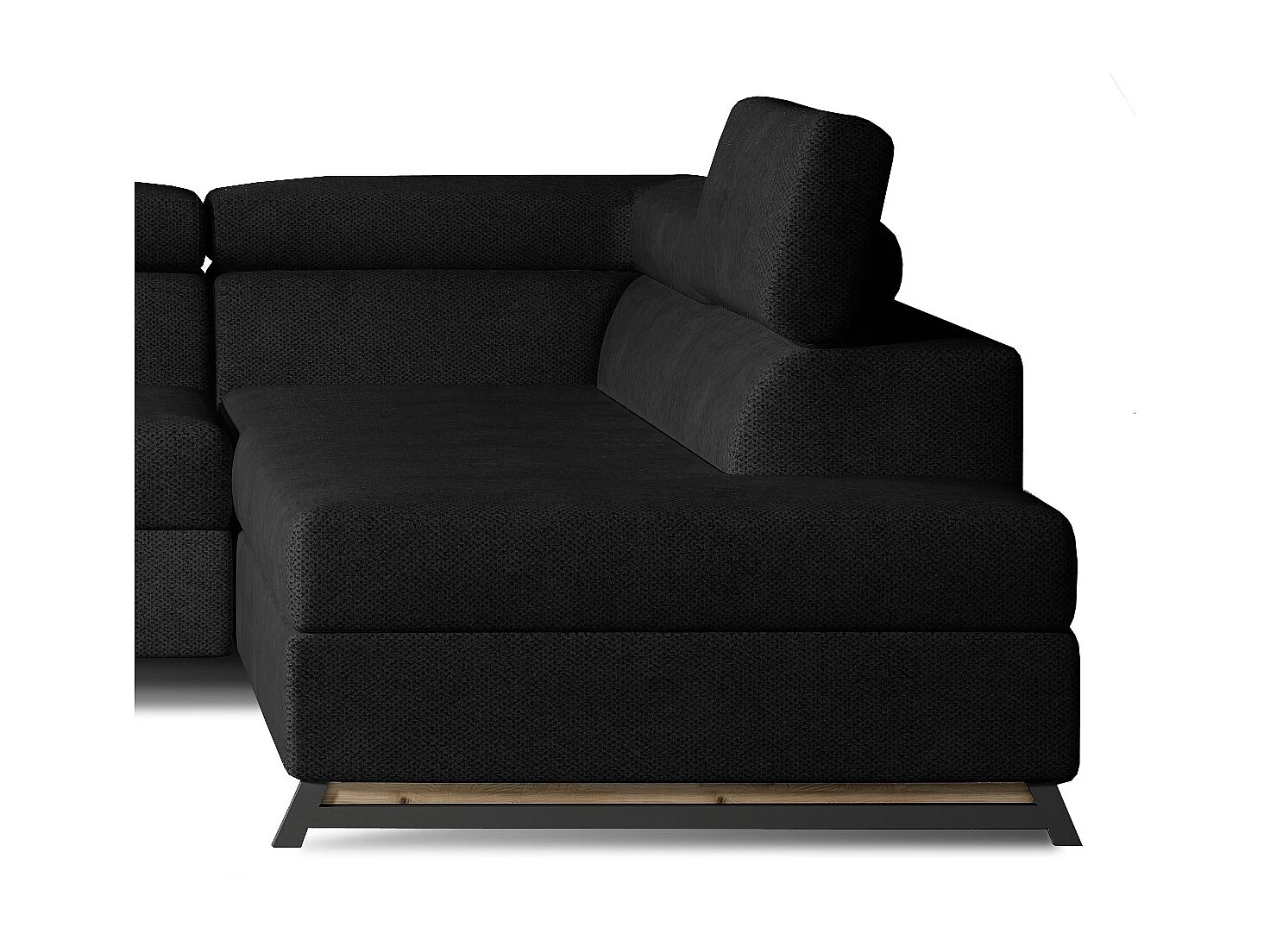 Canapé angle droit convertible tissu noir avec têtières réglables Nikos 265cm