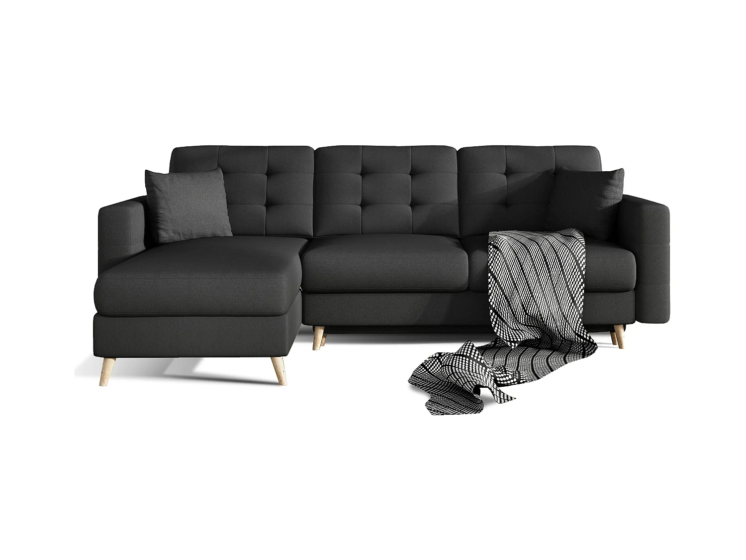 Canapé d'angle réversible et convertible tissu noir Anska 250cm
