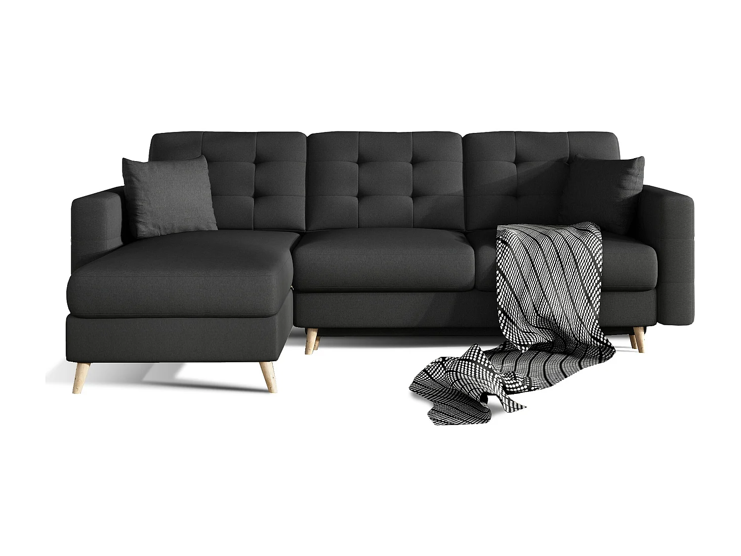 Canapé d'angle réversible et convertible tissu noir Anska 250cm