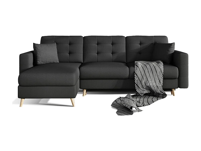 Canapé d'angle réversible et convertible tissu noir Anska 250cm