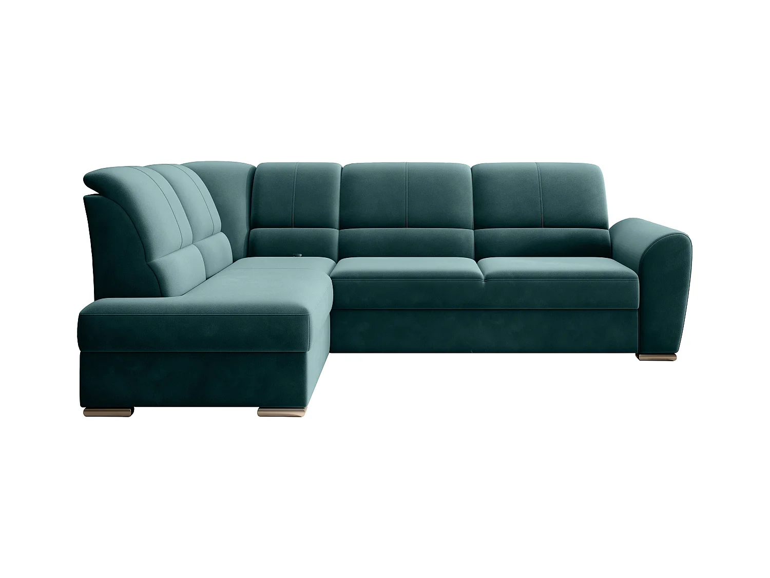 Canapé angle gauche convertible velours vert bouteille et pieds acier chromé Zabor 270cm