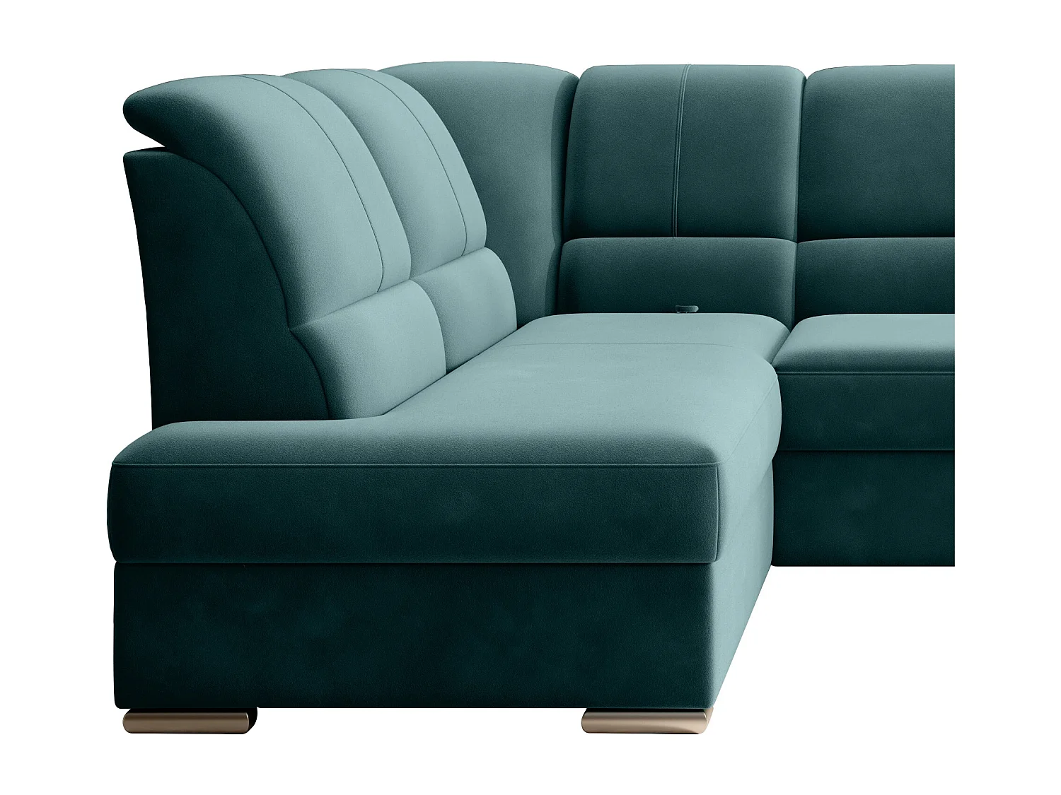 Canapé angle gauche convertible velours vert bouteille et pieds acier chromé Zabor 270cm