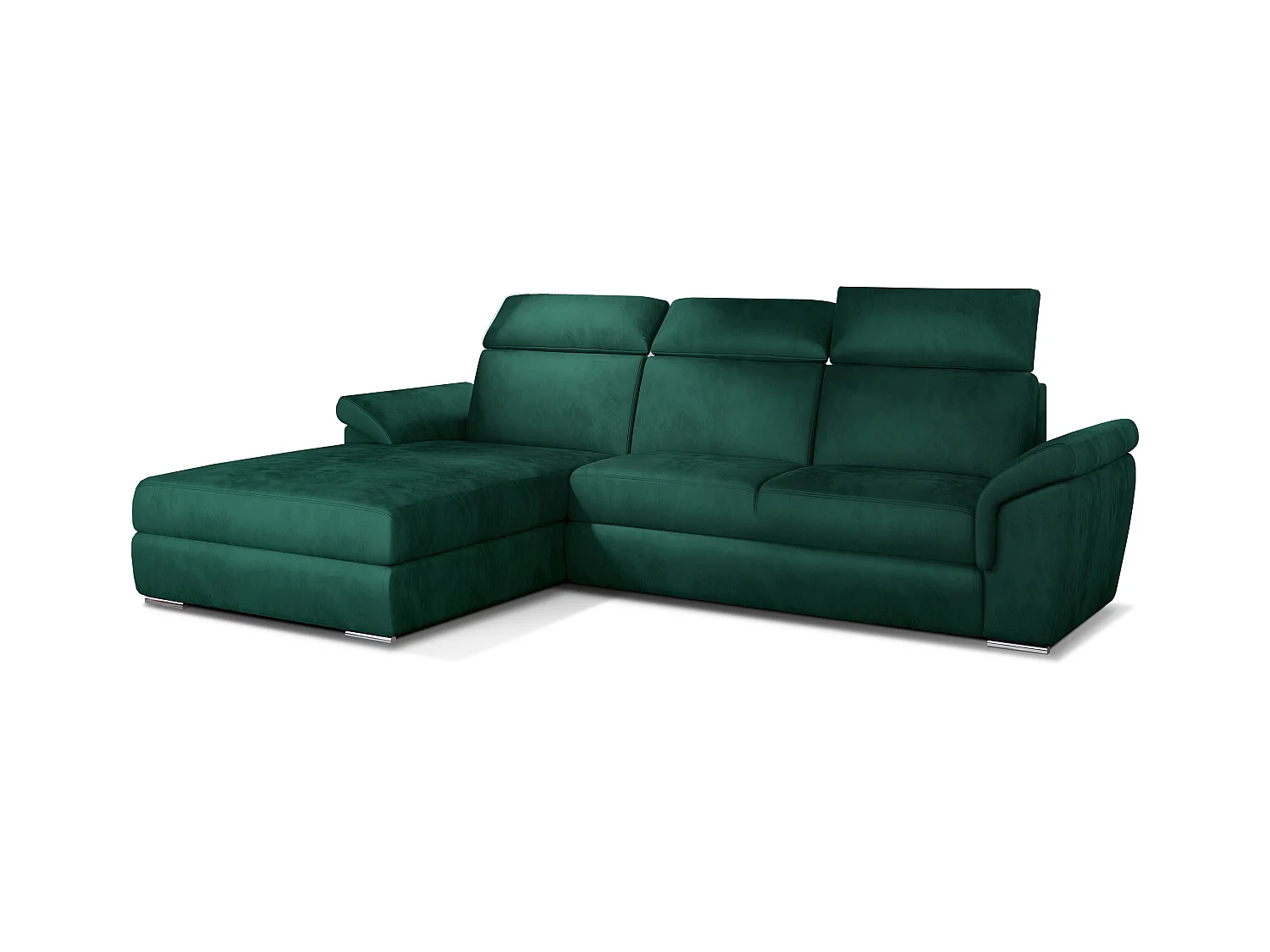 Canapé convertible d'angle gauche velours vert têtières réglables Suzy 272cm
