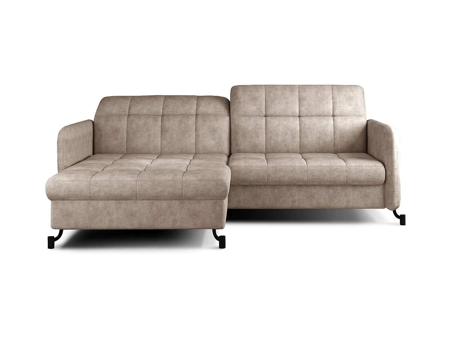 Canapé convertible gauche droit avec têtières réglables tissu matelassé beige Lory 225cm