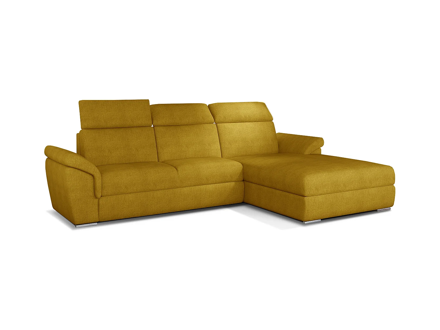 Canapé convertible d'angle droit tissu jaune têtières réglables Suzy 272cm