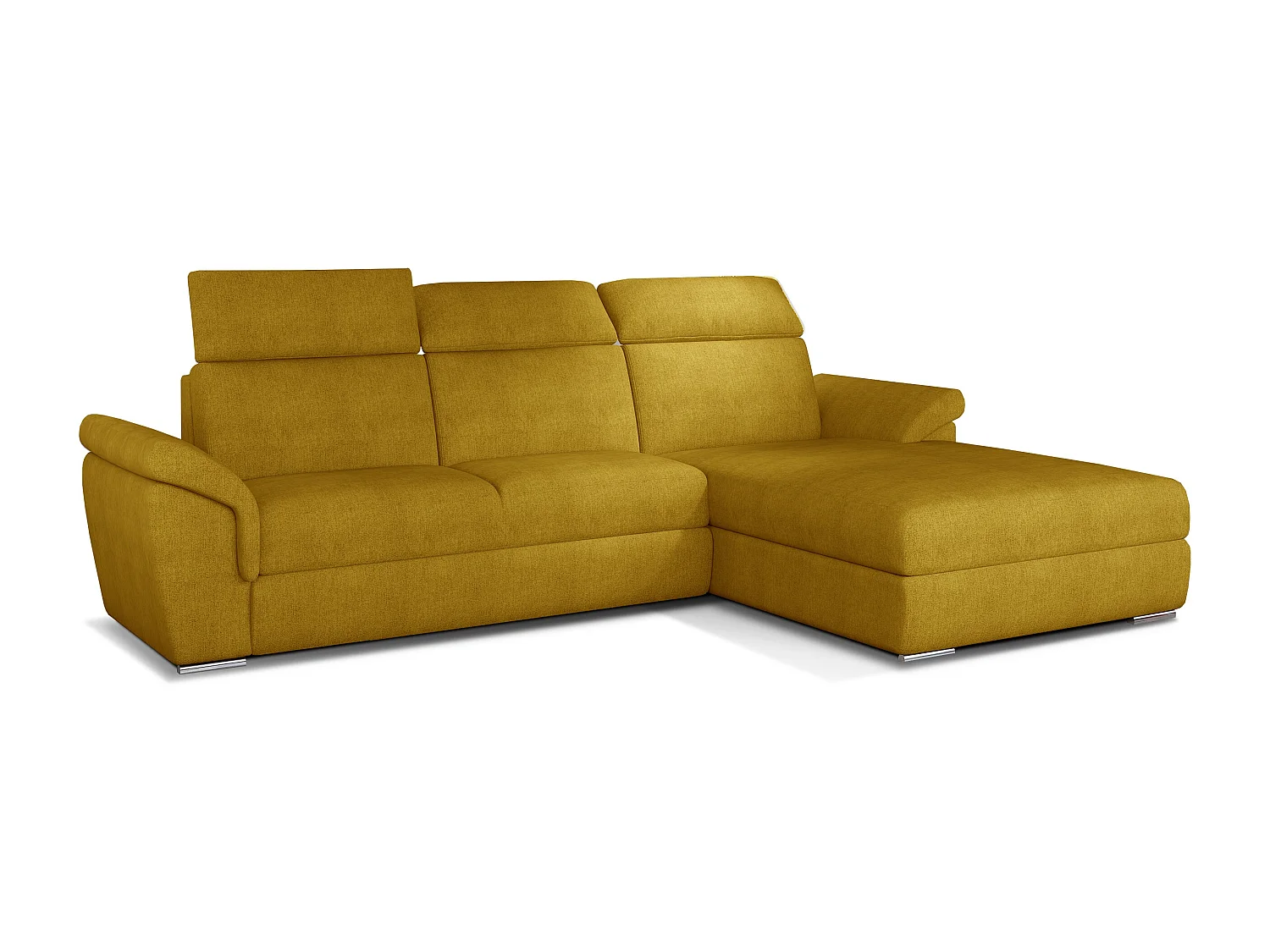 Canapé convertible d'angle droit tissu jaune têtières réglables Suzy 272cm